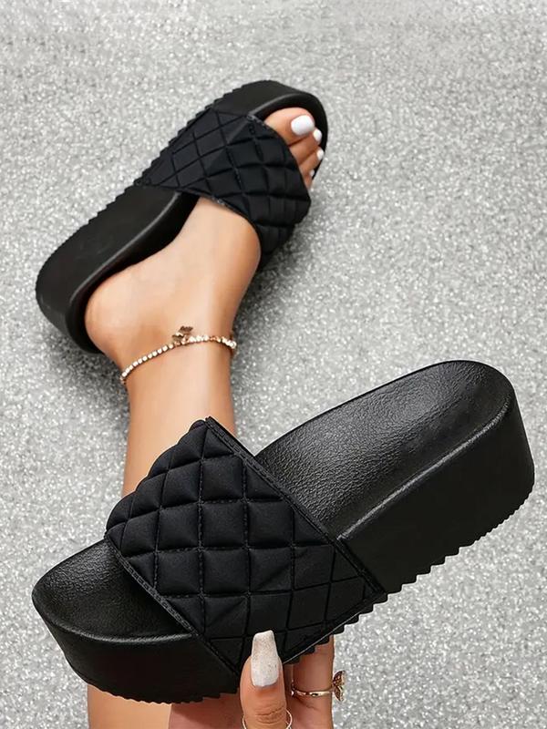 2024 Summer Women's Solid Color Quilted Slip on Flatform Sandals, Casual Comfortable Non-slip Wedge Sandals for Summer, Female All-match Open Toe Shoes for Daily Wear