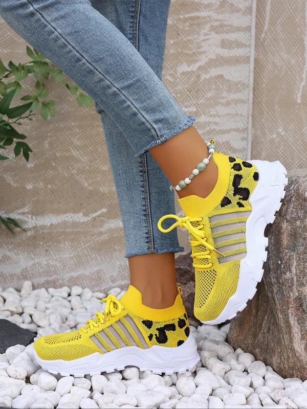 Women's Fashionable Leopard Print Lace Up Low Top Casual Sneakers, Casual Breathable Comfortable Sports Running Shoes, All-match Basic Shoes for Daily Wear