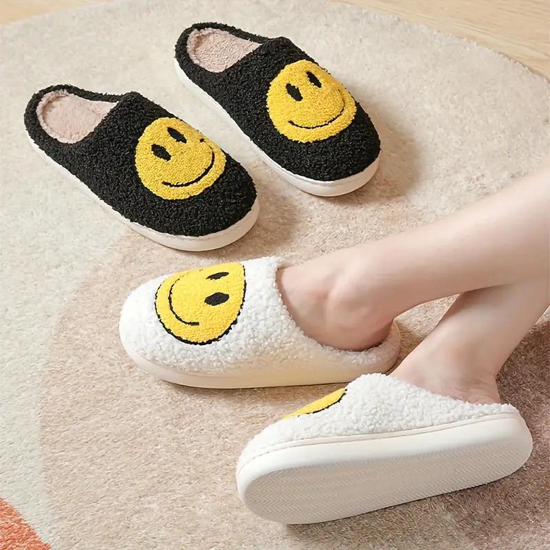 Womens Cotton Slippers Smiling Face Slippers Men Warm Fuzzy -Slip House Shoes Comfortable Cotton Slippers Home Bedroom Shoes Indoor & Outdoor