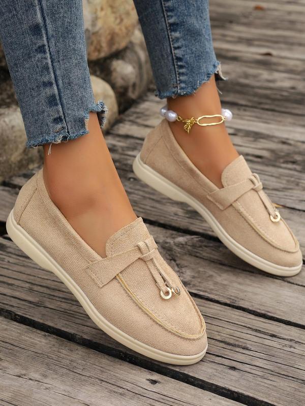 Women's Fashionable Solid Color Knot Design Slip-on Loafers, Elegant Lightweight Flat Loafers for Daily Life, Casual Comfortable Breathable Imitation Suede Shoes