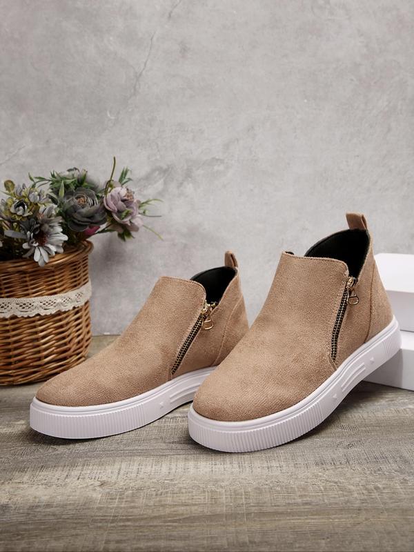 Women's Fashionable Zipper Ankle Boots, Casual Comfortable Round Toe Boots for Daily Wear, Female All-match Trendy Shoes for Daily Wear