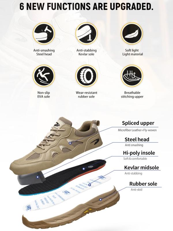 Anti-stabbing Safety Shoes, Men's Anti-smashing Workout Sneakers, Lightweight Breathable Foldable Work Shoes, Anti-slip & Oil Resistant Safety Shoes