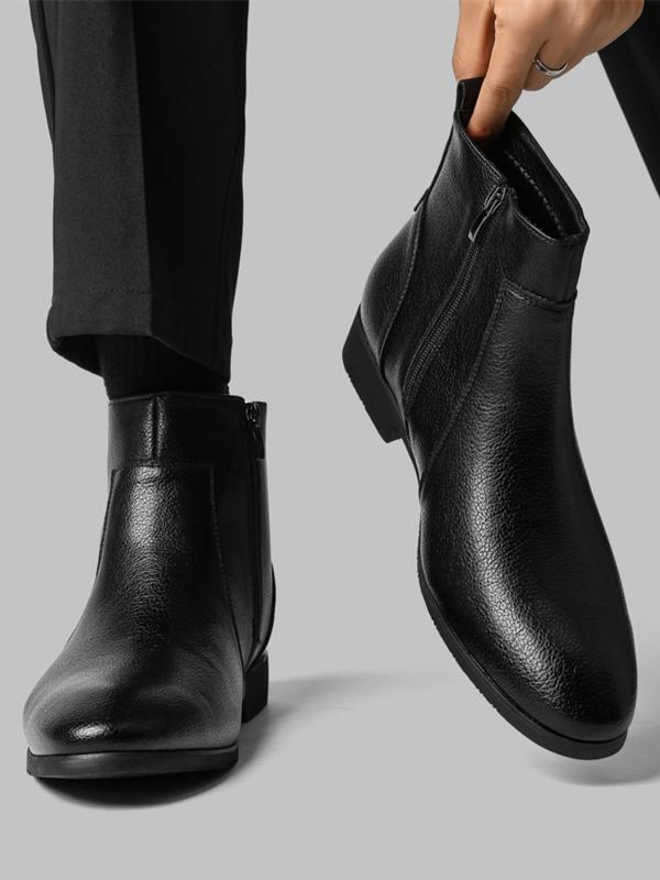 Men's Business Fashion Zipper Design Boots, Simple Casual Pointed Toe Boots for Work Office, Male All-match Shoes for Daily Wear