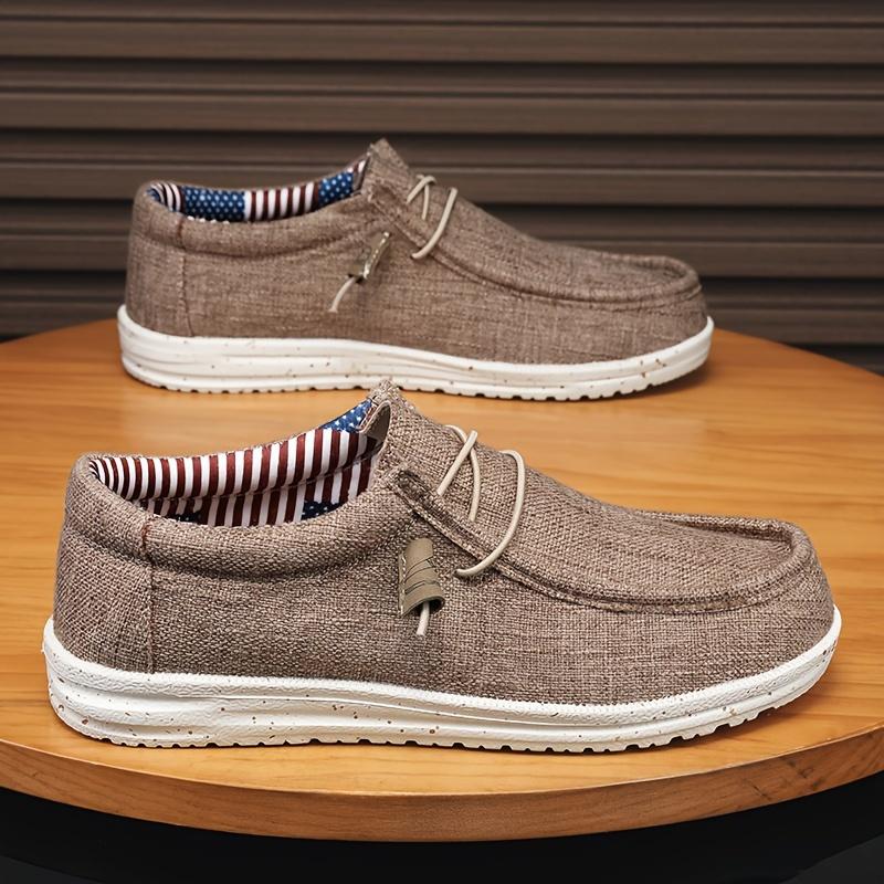 Men's Breathable Canvas Slip-On Loafers - Comfortable Casual Shoes with Striped Pattern and EVA Sole