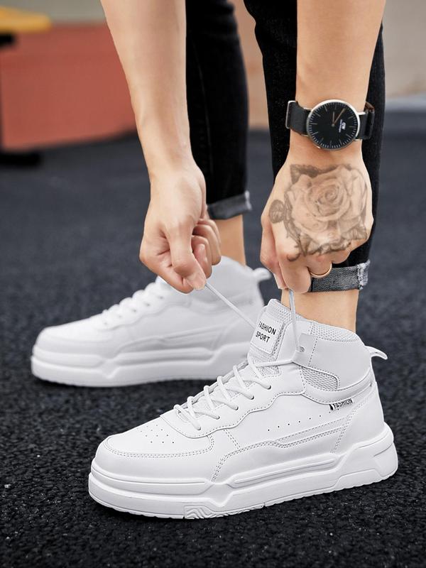 Men's Fashion Letter Patch Patchwork Design Lace Up Front High Top Sneakers, Casual Breathable Comfortable Sports Shoes for Daily Wear, Perfect for Students and Outdoor Sports, for Fall