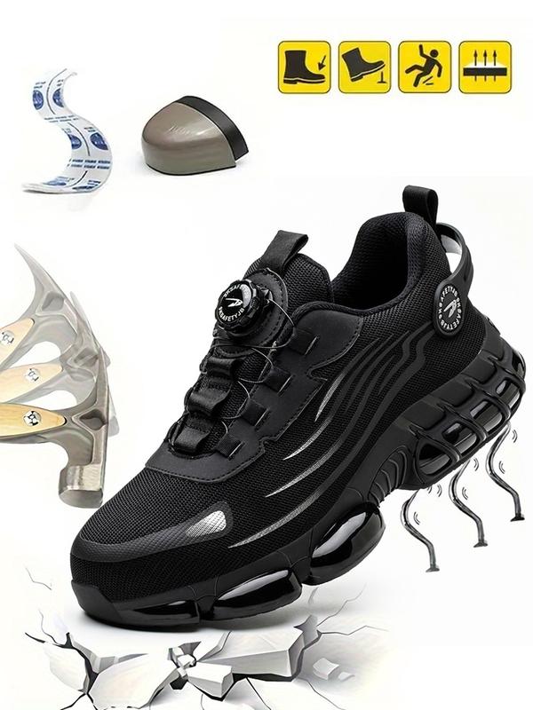 Men's Lace Up Low Top Anti Piercing & Anti Smashing Safety Shoes with Rotating Button, Contrast Mesh Work Shoes, for Outdoor Work, Footwear, Shoes for Healthcare Workers, Fall Outfits, Fall Freshness