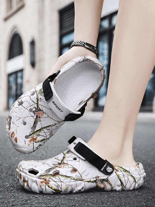 Men's Random Plants Print Hollow Out Clogs, Casual Comfortable Breathable Clogs, Fashionable Shoes for Indoor & Outdoor Wear