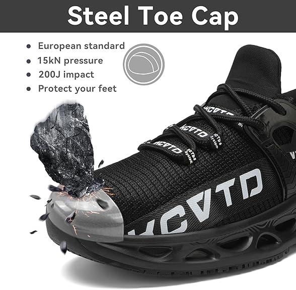 Men's Steel Toe Safety Shoes - Industrial & Construction Boots with Puncture Proof, Shock Absorbing, Comfy Non Slip, Durable Cushioned Insoles, and Breathable Design for Ultimate Protection and Comfort