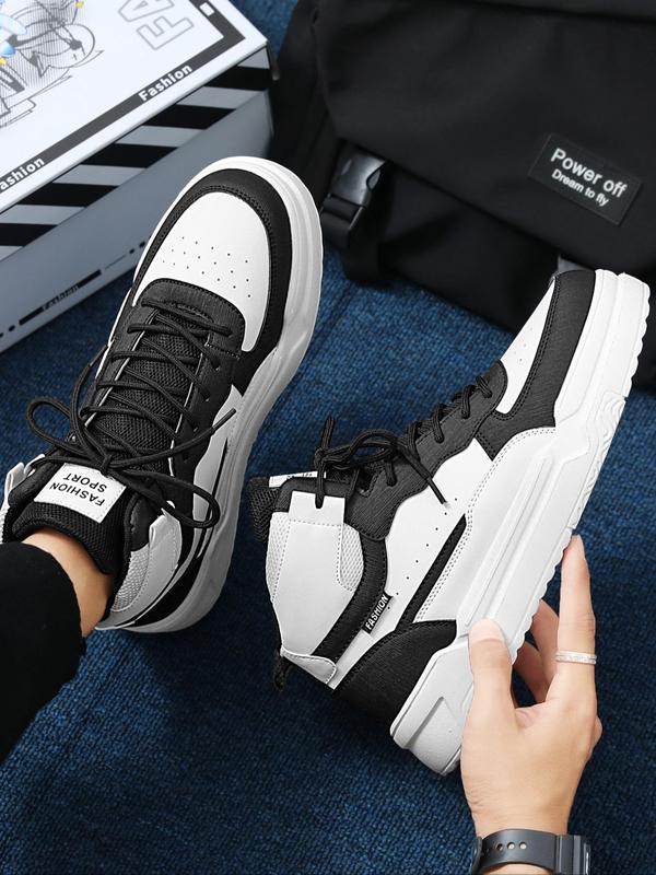 Men's Fashion Letter Patch Patchwork Design Lace Up Front High Top Sneakers, Casual Breathable Comfortable Sports Shoes for Daily Wear, Perfect for Students and Outdoor Sports, for Fall