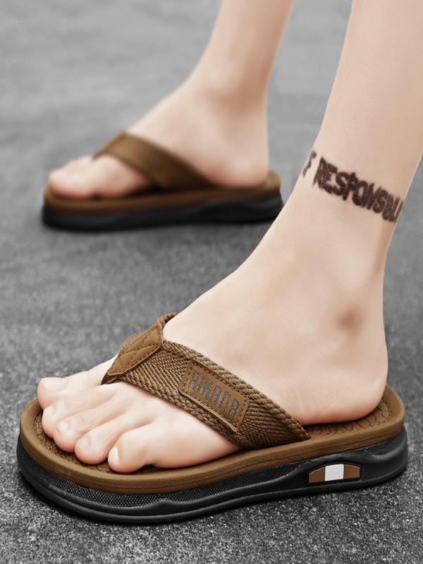 Men's Letter Label Decor Soft Sole Flip Flops, Casual Comfortable Non-slip Slippers, Fashionable Slippers for Indoor & Outdoor Wear