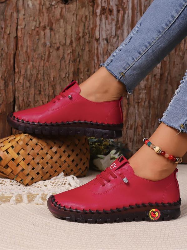 Women's Fashionable Plain Color Lace Up Flat Shoes, Casual Comfortable Round Toe Shoes, Lightweight Breathable Shoes for All Seasons, Fall Shoes, Shoes for Women