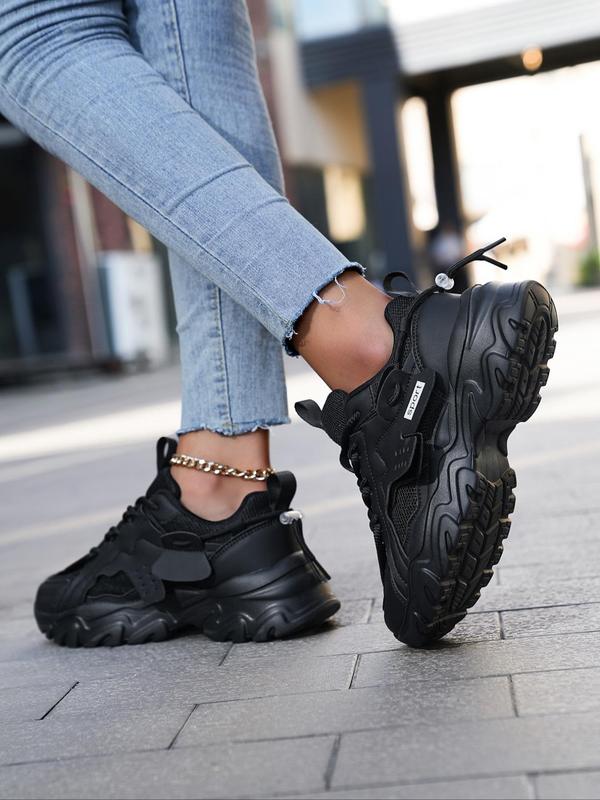 Summer Spring Plain Lace Up Mesh Breathable Platform Sneakers, Designer Shoes, 2024 New Style Casual Versatile Sports Shoes, Solid Color Chunky Sneakers Sporty Outdoor Walking Shoes for Women, Fall Outfits, Fall Freshness