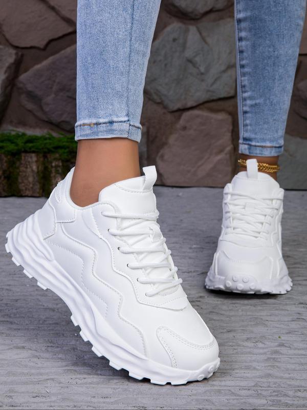 Women's Fashionable Lace Up Mid Top Sneakers, Casual Comfortable Lightweight Sports Running Shoes, All-match Round Toe Chunky Sneakers for Daily Wear