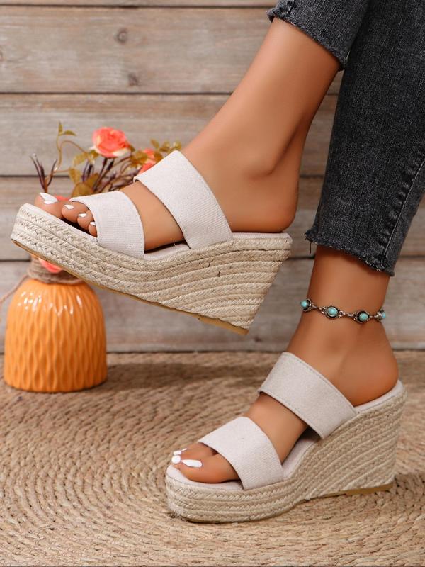 Women's Casual Plain Wedge Sandals, Girl Double Band Platform Sandals, Boho Style Slip-on Sandals, Espadrilles Clearance Sandals Walking Shoes for Daily Footwear Summer 2024