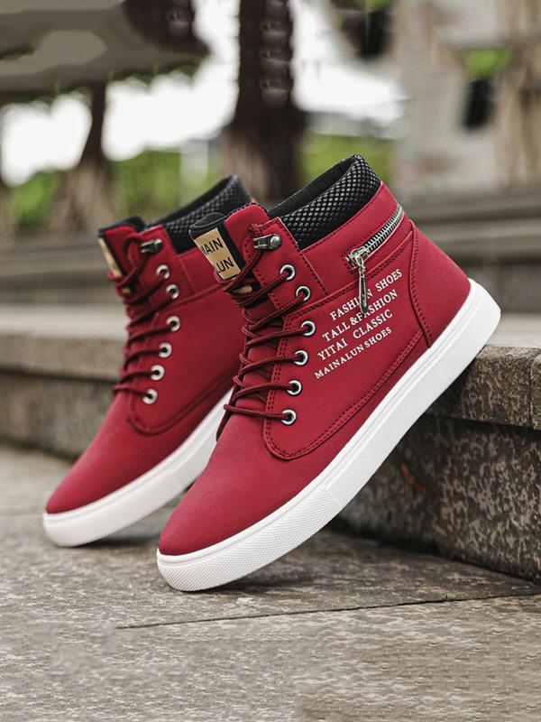 Men's Fashionable Letter Patched Design Lace Up High Top Sneakers, Casual Comfortable Sports Shoes for Outdoor Activities, Male All-match Round Toe Shoes for Men for Daily Wear