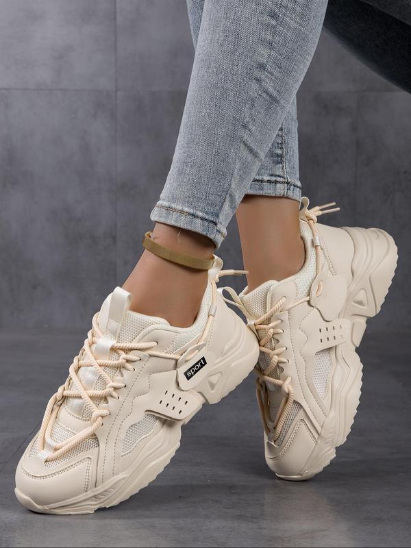 Summer Spring Plain Lace Up Mesh Breathable Platform Sneakers, Designer Shoes, 2024 New Style Casual Versatile Sports Shoes, Solid Color Chunky Sneakers Sporty Outdoor Walking Shoes for Women, Fall Outfits, Fall Freshness