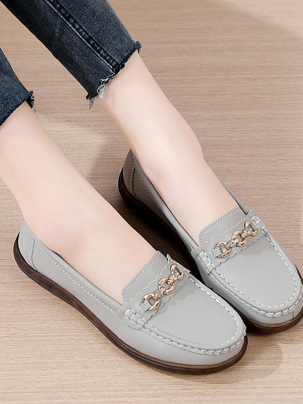 Women's Fashionable Solid Color Round Toe Slip-on Shoes, Casual Comfortable Versatile PU Leather Shoes, Summer 2024 New Trendy Walking Shoes for Daily Wear