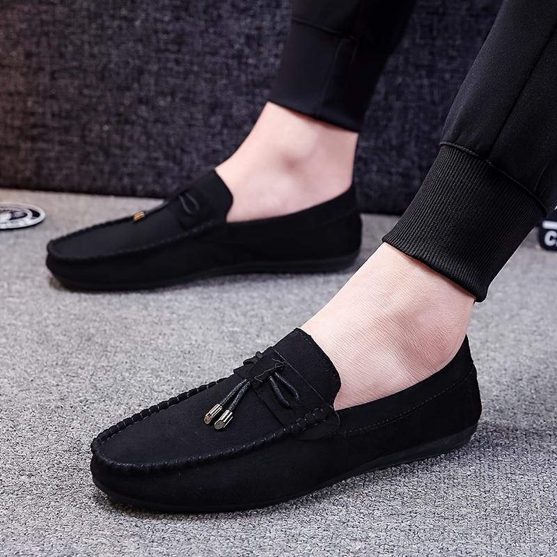 Men's Solid Color Breathable Loafers, Fashion Comfortable and Non-Slip Rubber Sole Casual Leather Shoes, Men's Footwear