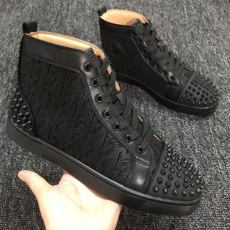 Red soles, high-top printing, black rivets, sports shoes, casual and fashionable, European and American trends, men and women