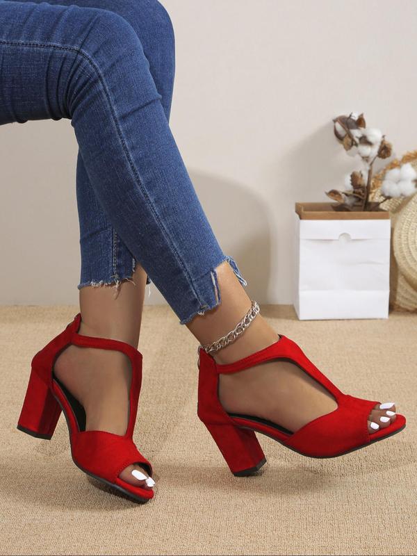 Women's Fashionable Solid Color Strap Heeled Sandals, Casual Versatile High Heel Sandals for Daily Wear, Trendy All-match Shoes for Women & Girls