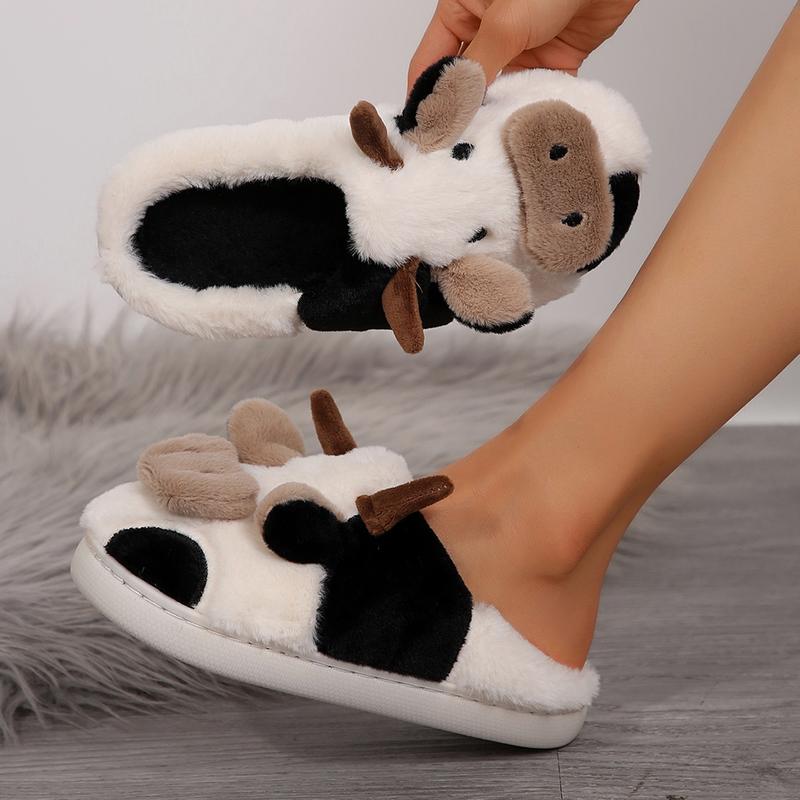 Cozy Cotton Cow Slippers for Women - Cute Animal Bedroom Shoes Winter Indoor Outdoor Slippers for Women