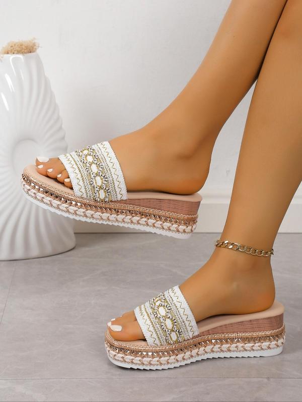 Women's Fashionable Ethnic Pattern Platform Sandals, Casual Comfortable Boho Style Thick Sole Slide Sandals for Summer, Female All-match Shoes for Daily Wear