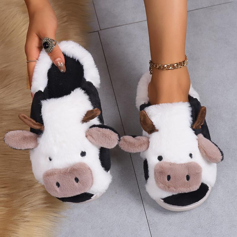 Cozy and Soft Cartoon Cow Plush Slippers - Warm and Comfortable Cotton Home Slippers for Ultimate Relaxation! Footwear Walking Shoes