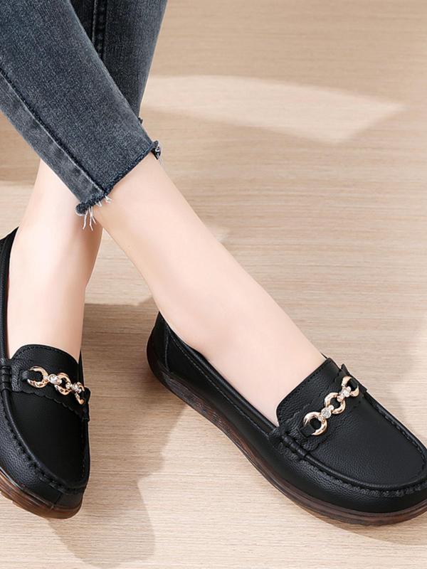 Women's Fashionable Solid Color Round Toe Slip-on Shoes, Casual Comfortable Versatile PU Leather Shoes, Summer 2024 New Trendy Walking Shoes for Daily Wear