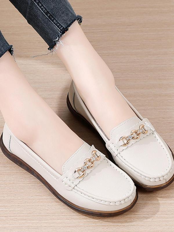 Women's Fashionable Solid Color Round Toe Slip-on Shoes, Casual Comfortable Versatile PU Leather Shoes, Summer 2024 New Trendy Walking Shoes for Daily Wear