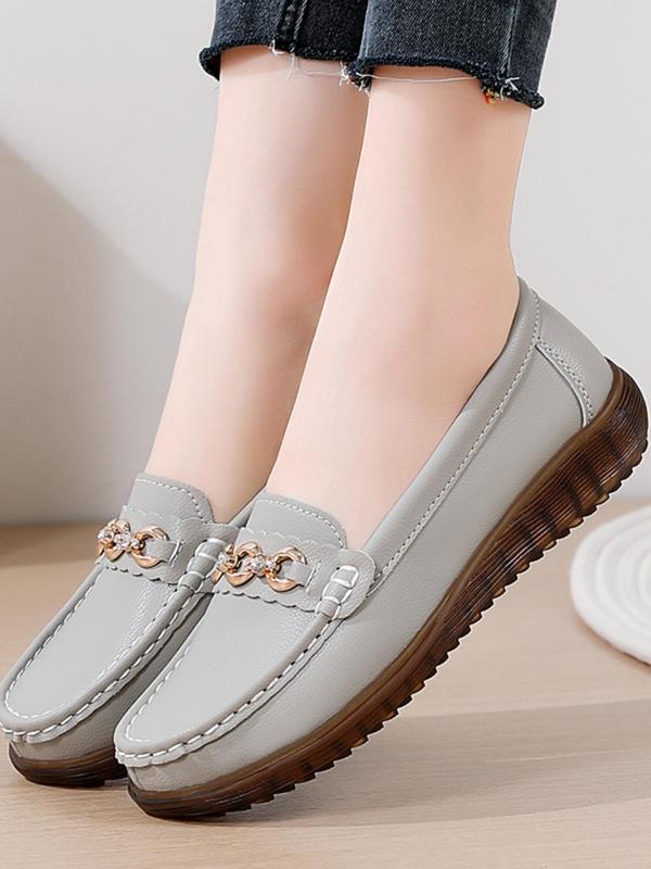 Women's Fashionable Solid Color Round Toe Slip-on Shoes, Casual Comfortable Versatile PU Leather Shoes, Summer 2024 New Trendy Walking Shoes for Daily Wear