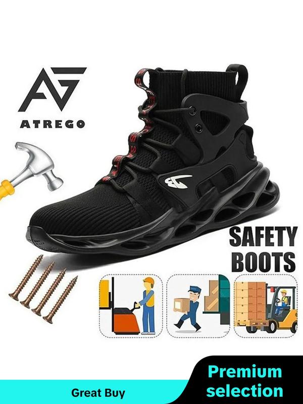 High Top Safety Shoes, Men's Workout Sneakers, Lightweight Steel Toe Shoes, Anti-smashing Steel Heel Work Shoes, Summer Comfort Worker Walking Shoes, Round Toe Footwear for Boy, Fall Outfits, Fall Freshness 2024 Fall Shoes