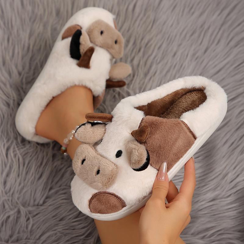 Cozy Cotton Cow Slippers for Women - Cute Animal Bedroom Shoes Winter Indoor Outdoor Slippers for Women