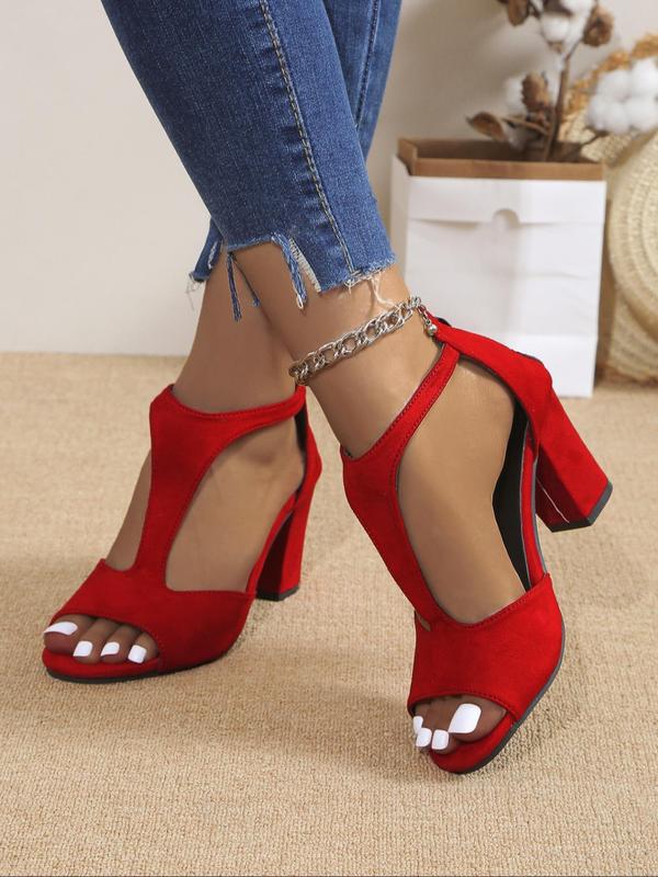 Women's Fashionable Solid Color Strap Heeled Sandals, Casual Versatile High Heel Sandals for Daily Wear, Trendy All-match Shoes for Women & Girls