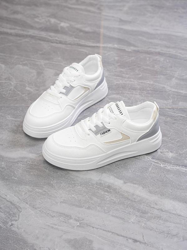 Women's Fashion Plain Lace Up Low Top Sneakers, Casual Comfortable Sports Shoes for Daily Wear, Female Round Toe Shoes for All Seasons