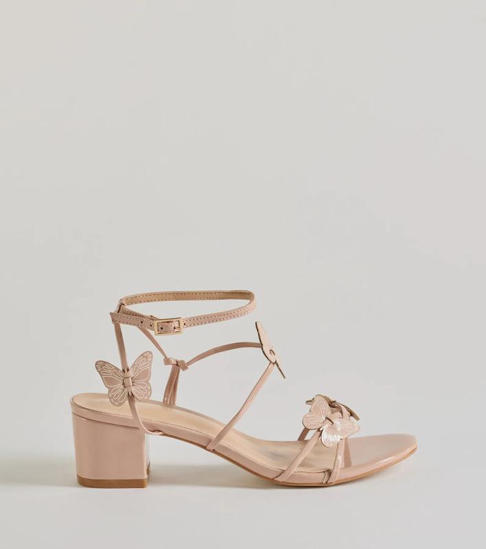 Feeling Fly Butterfly Patent Block Heels