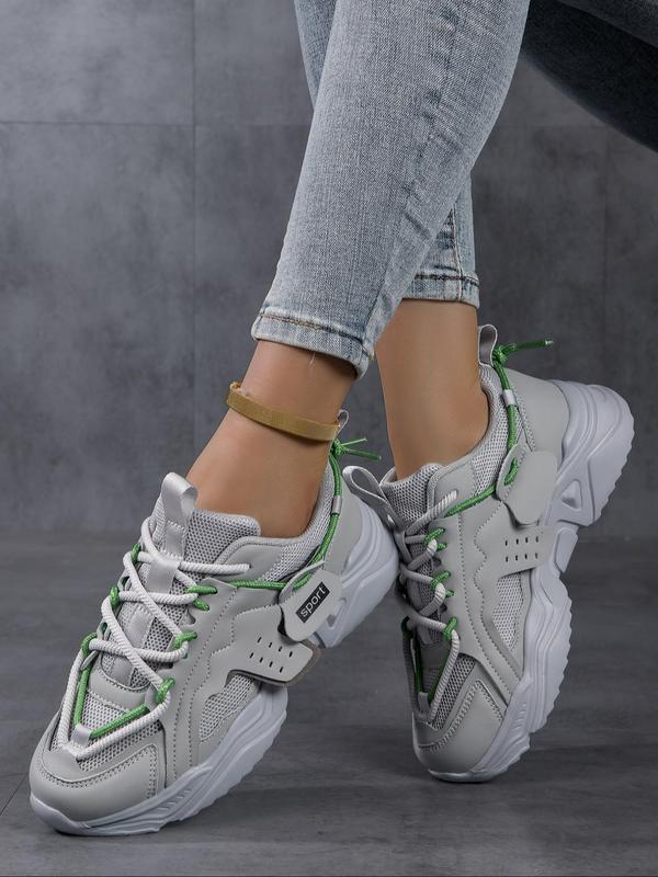 Summer Spring Plain Lace Up Mesh Breathable Platform Sneakers, Designer Shoes, 2024 New Style Casual Versatile Sports Shoes, Solid Color Chunky Sneakers Sporty Outdoor Walking Shoes for Women, Fall Outfits, Fall Freshness