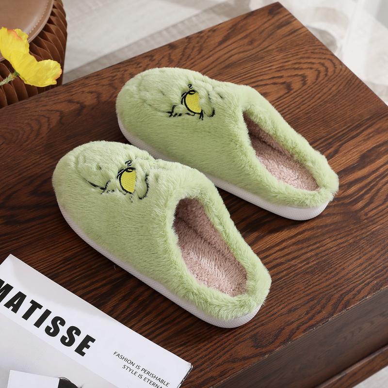 Unisex Cute Green Monster Design Soft Plush  Casual Comfortable Home Slipers Shoes For Fall Winter,Christmas Indoor or Outdoor winter slipper warm slipper   Boy Flipflop