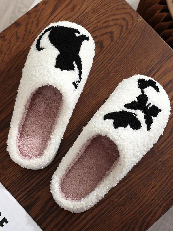 Women's Cartoon Cat & Butterfly Pattern Plush Slippers, Casual Soft Comfortable Home Slippers, Warm Slippers for Indoor & Outdoor Use for Fall & Winter