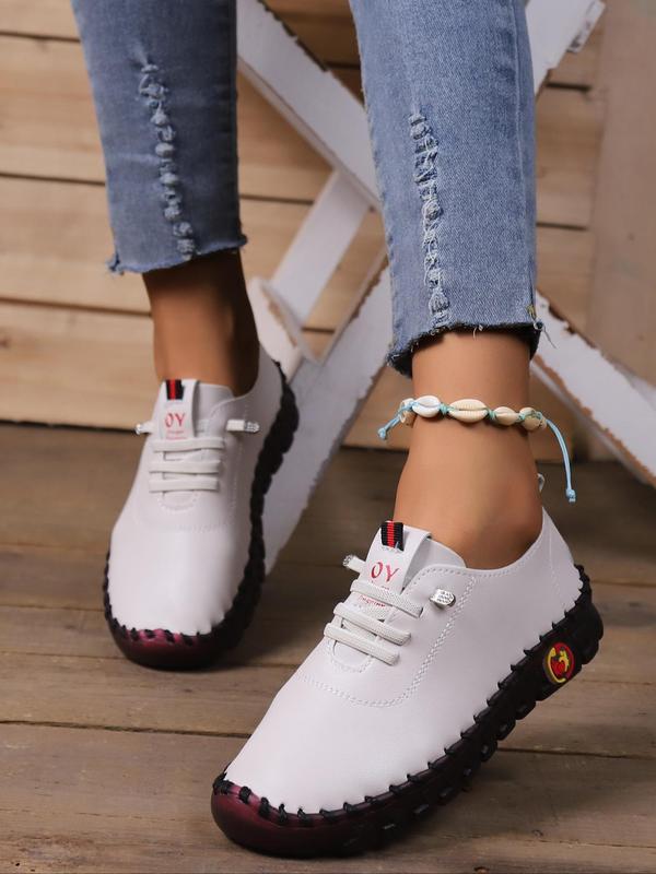 Women's Fashionable Plain Color Lace Up Flat Shoes, Casual Comfortable Round Toe Shoes, Lightweight Breathable Shoes for All Seasons, Fall Shoes, Shoes for Women