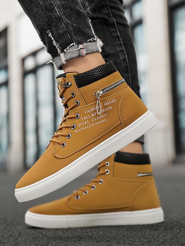 Men's Fashionable Letter Patched Design Lace Up High Top Sneakers, Casual Comfortable Sports Shoes for Outdoor Activities, Male All-match Round Toe Shoes for Men for Daily Wear