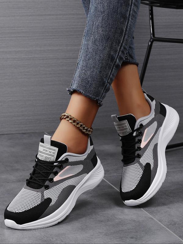 Women's Fashionable Patchwork Lace Up Low Top Sneakers, Casual Breathable Comfortable Sports Running Shoes, All-match Round Toe Chunky Sneakers for Daily Wear