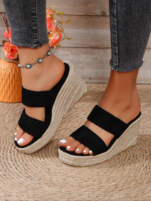 Women's Casual Plain Wedge Sandals, Girl Double Band Platform Sandals, Boho Style Slip-on Sandals, Espadrilles Clearance Sandals Walking Shoes for Daily Footwear Summer 2024