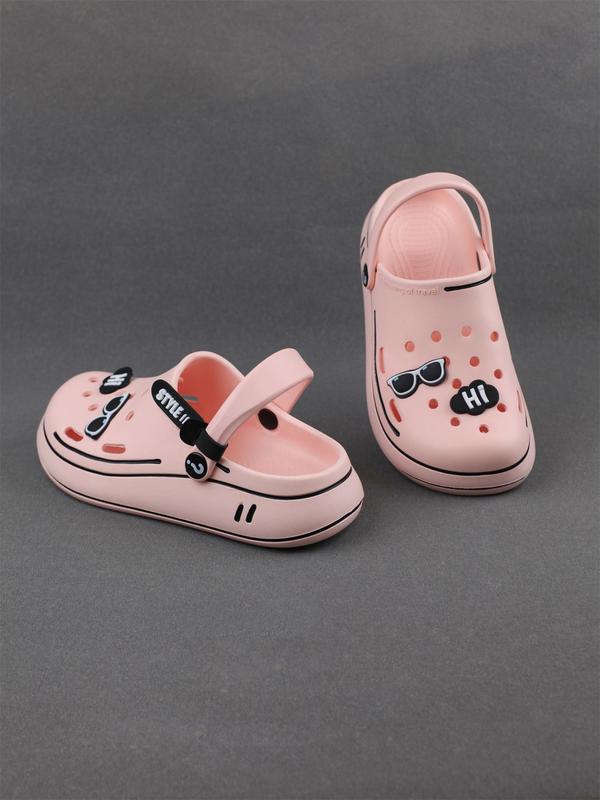 Women's Letters Print Clogs, Cartoon Sunglasses Decor Casual Soft Comfortable Clogs, Non-slip Clogs for Indoor & Outdoor Wear