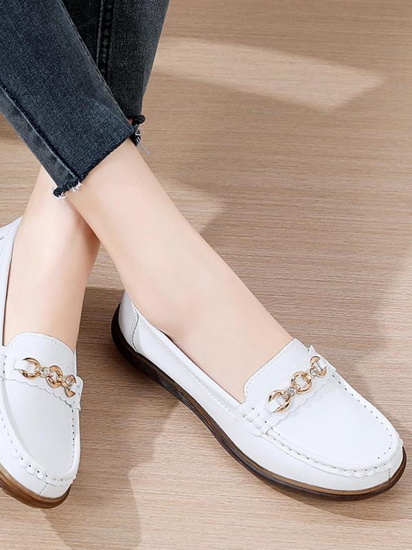 Women's Fashionable Solid Color Round Toe Slip-on Shoes, Casual Comfortable Versatile PU Leather Shoes, Summer 2024 New Trendy Walking Shoes for Daily Wear