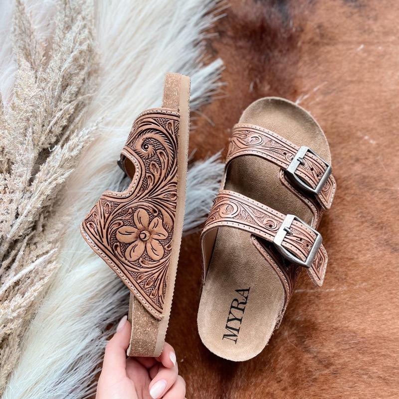 Hand-Tooled Sandals Rock your events with fabulous and classic open shoes that give you an amazing look. Walking Shoes Footwear