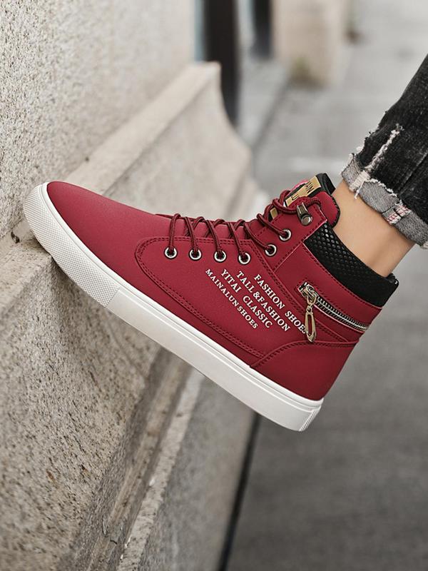 Men's Fashionable Letter Patched Design Lace Up High Top Sneakers, Casual Comfortable Sports Shoes for Outdoor Activities, Male All-match Round Toe Shoes for Men for Daily Wear