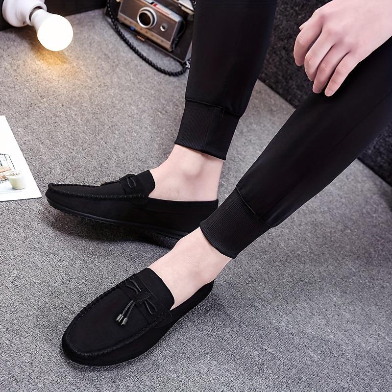 Men's Solid Color Breathable Loafers, Fashion Comfortable and Non-Slip Rubber Sole Casual Leather Shoes, Men's Footwear