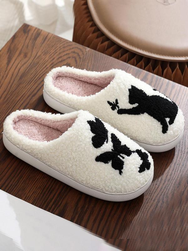 Women's Cartoon Cat & Butterfly Pattern Plush Slippers, Casual Soft Comfortable Home Slippers, Warm Slippers for Indoor & Outdoor Use for Fall & Winter