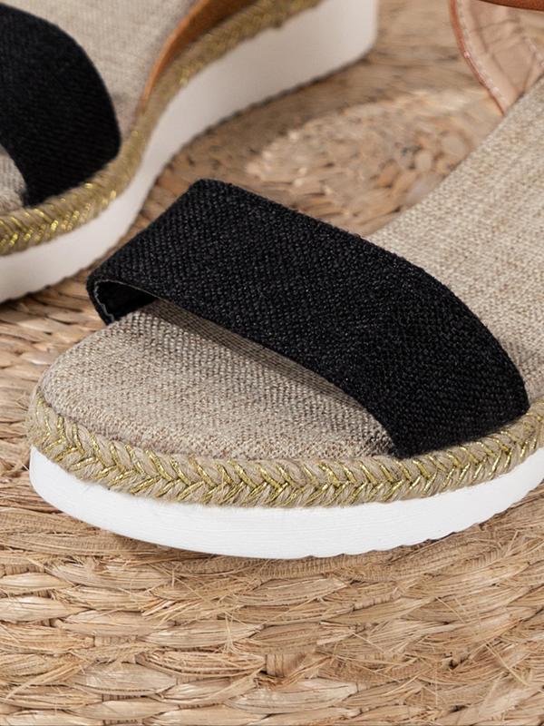 Women's Fashionable Plain Color Buckle Decorated Wedge Sandals, 1 Pair Casual Boho Sandals, Summer 2024 Lightweight Non-slip Espadrilles Shoes for Beach Vacation