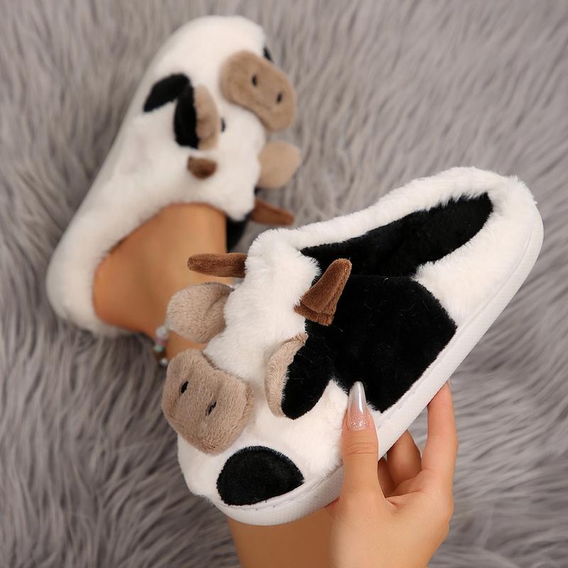 Cozy Cotton Cow Slippers for Women - Cute Animal Bedroom Shoes Winter Indoor Outdoor Slippers for Women